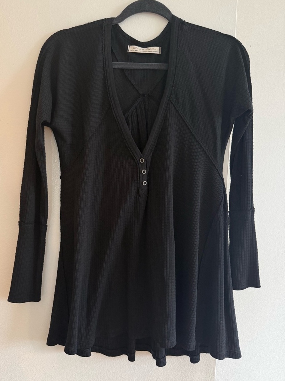 Free People Black, Flowy, Henley Top; Size XS